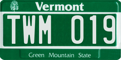 VT license plate TWM019