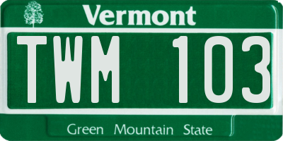 VT license plate TWM103