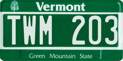 VT license plate TWM203
