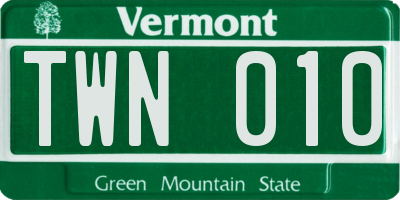 VT license plate TWN010