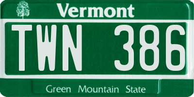 VT license plate TWN386