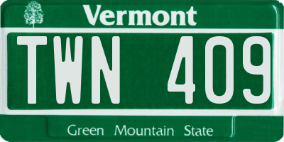 VT license plate TWN409
