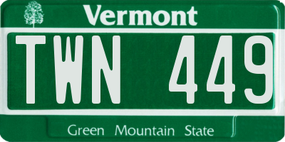 VT license plate TWN449