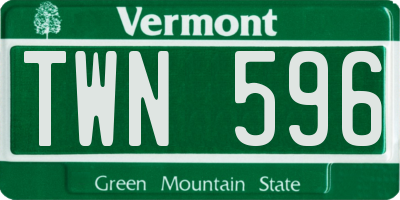 VT license plate TWN596