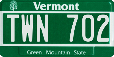 VT license plate TWN702