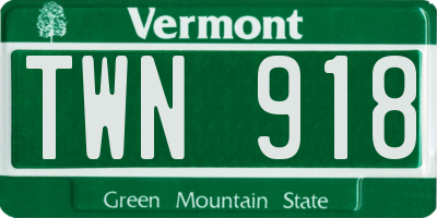 VT license plate TWN918