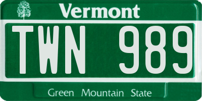 VT license plate TWN989