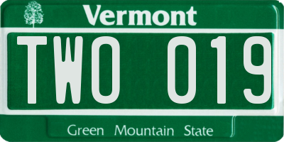 VT license plate TWO019