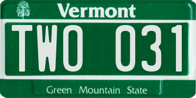 VT license plate TWO031