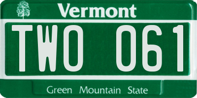 VT license plate TWO061