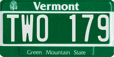 VT license plate TWO179