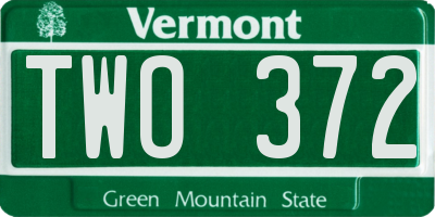 VT license plate TWO372