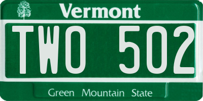 VT license plate TWO502