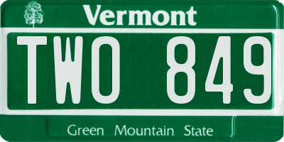 VT license plate TWO849