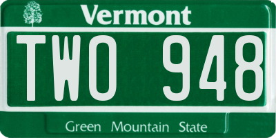 VT license plate TWO948