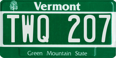 VT license plate TWQ207