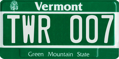 VT license plate TWR007