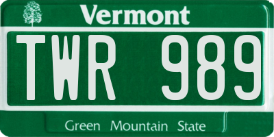 VT license plate TWR989