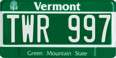 VT license plate TWR997