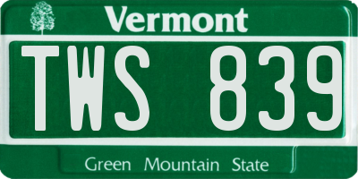 VT license plate TWS839
