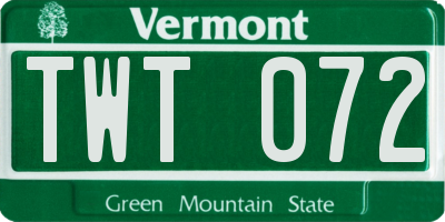 VT license plate TWT072