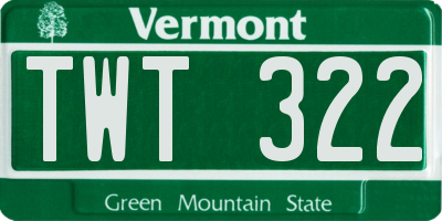 VT license plate TWT322