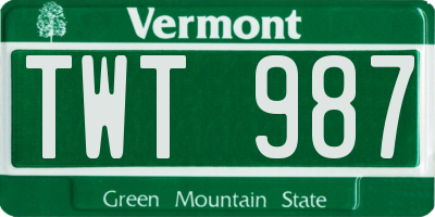 VT license plate TWT987