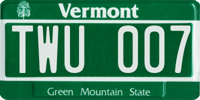 VT license plate TWU007