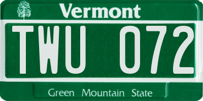VT license plate TWU072