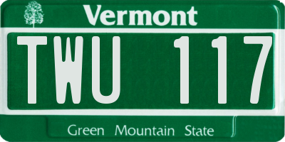 VT license plate TWU117