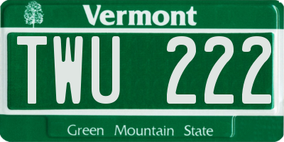 VT license plate TWU222