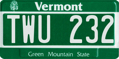 VT license plate TWU232