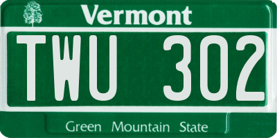 VT license plate TWU302