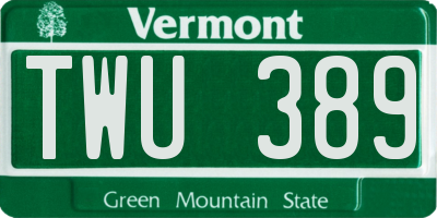VT license plate TWU389