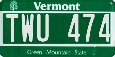 VT license plate TWU474