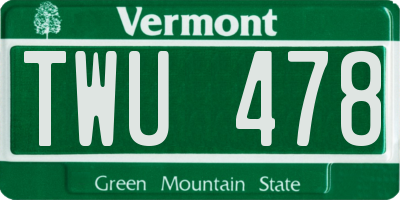 VT license plate TWU478