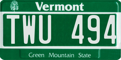 VT license plate TWU494
