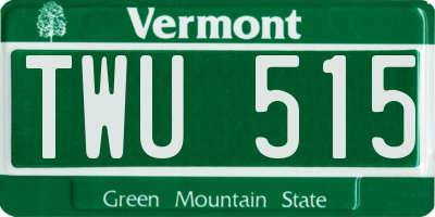 VT license plate TWU515
