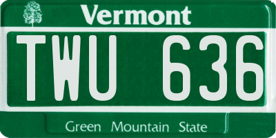 VT license plate TWU636