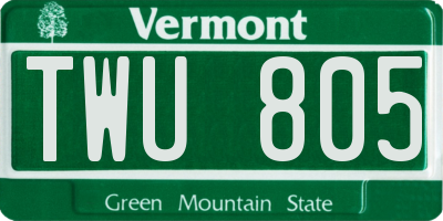 VT license plate TWU805