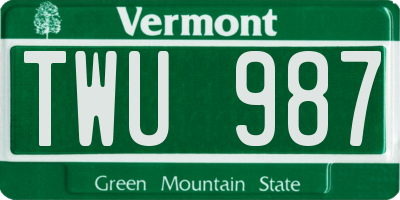 VT license plate TWU987