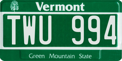 VT license plate TWU994