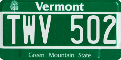 VT license plate TWV502