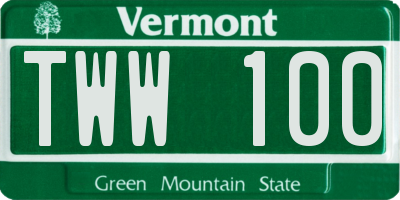 VT license plate TWW100