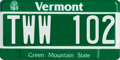 VT license plate TWW102