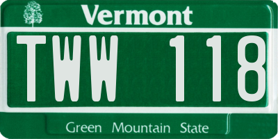 VT license plate TWW118