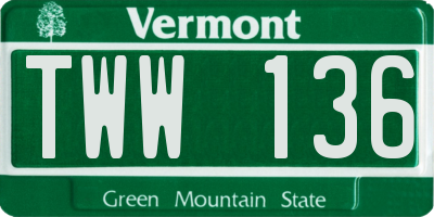 VT license plate TWW136