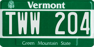 VT license plate TWW204