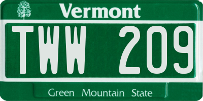 VT license plate TWW209