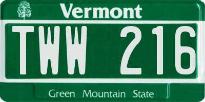VT license plate TWW216